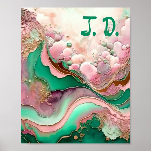 Poster Abstrait rose et Turquoise Verdigris 18e (Devant)