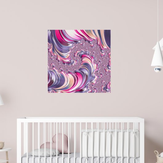 Poster Abstrait rose pourpre spirale fractale (Pépinière 2)