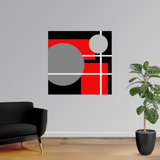 Poster Abstrait rouge gris noir blanc