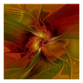 Poster Abstrait Rouge Orange Brown Vert Fractal Art Flowe (Devant)