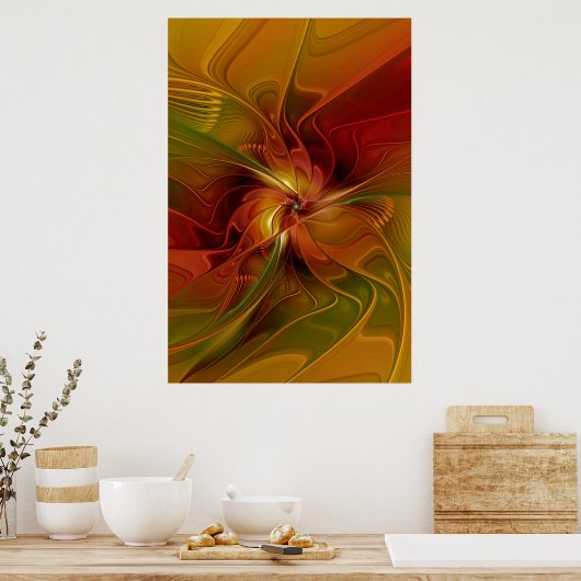 Poster Abstrait Rouge Orange Brown Vert Fractal Art Flowe (Cuisine)