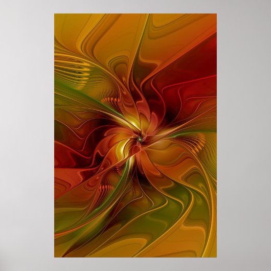 Poster Abstrait Rouge Orange Brown Vert Fractal Art Flowe (Devant)