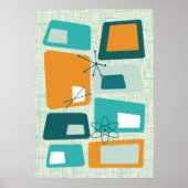 Poster Abstrait sarcelle orange aqua de l'ère atomique mi (Devant)