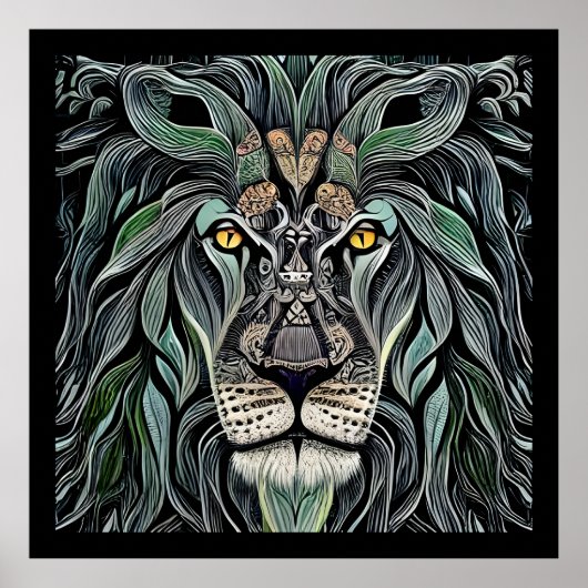Poster Abstrait Shabby Chic King Lion (Devant)