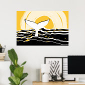 Poster Abstrait Sunsrise Baleine Fin Mer Jaune & Noir (Bureau à domicile)