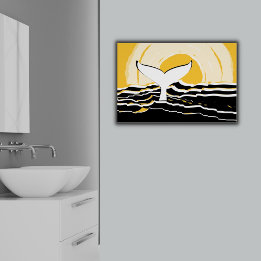 Poster Abstrait Sunsrise Baleine Fin Mer Jaune & Noir