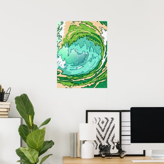 Poster Abstrait Swirl Turquoise Green Ocean Wave Art (Bureau à domicile)