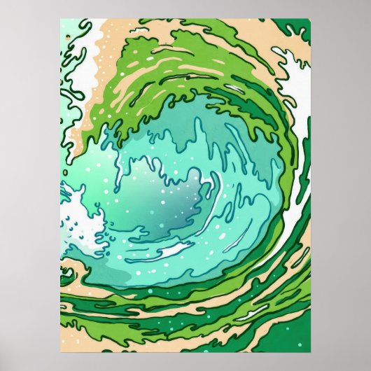 Poster Abstrait Swirl Turquoise Green Ocean Wave Art (Devant)