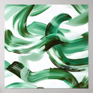 Poster Abstrait Traits de Pinceau Vert Minimal Moderne