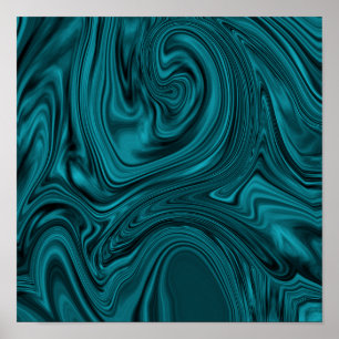 Poster Abstrait Turquoise Et Black Liquid Art