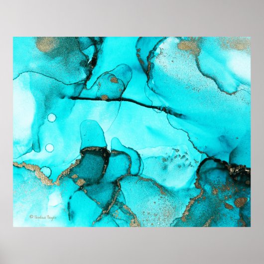 Poster Abstrait Vert tendance bio Turquoise Or (Devant)