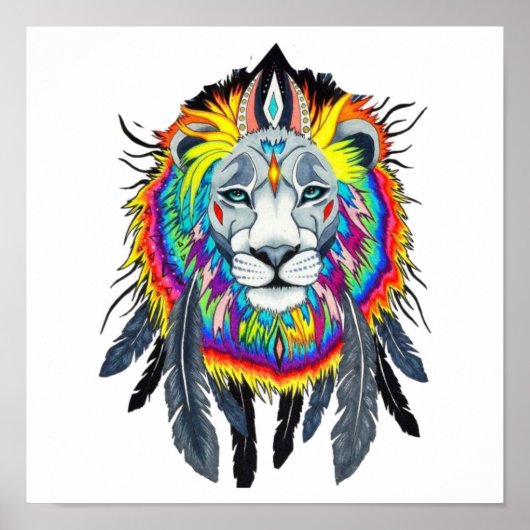 Poster Abstrait Vibrant Peinture de Lion (Devant)