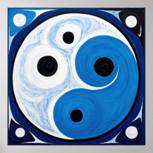 Poster Abstrait Yin Yang : Moderniste Bleu & Blanc