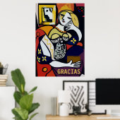 Poster Abstraite fille au téléphone, modifier le texte, G (Bureau à domicile)