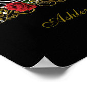 Poster Abstraite Fleur Zèbre Rouge Noir Blanc Or (Coin)