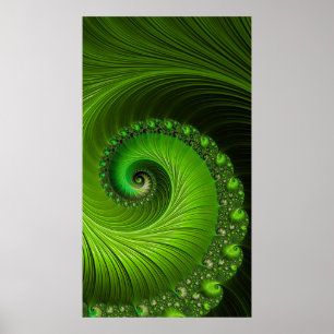 Poster Abstraite fractée classique de la spirale verte de