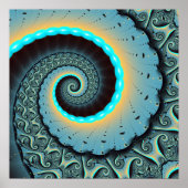 Poster Abstraite spirale d'art fractal bleu turquoise ora (Devant)