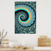 Poster Abstraite spirale d'art fractal bleu turquoise ora (Cuisine)
