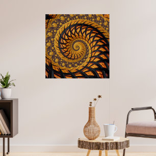 Poster Abstraite spirale noire et or Fractale