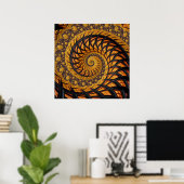 Poster Abstraite spirale noire et or Fractale (Bureau à domicile)