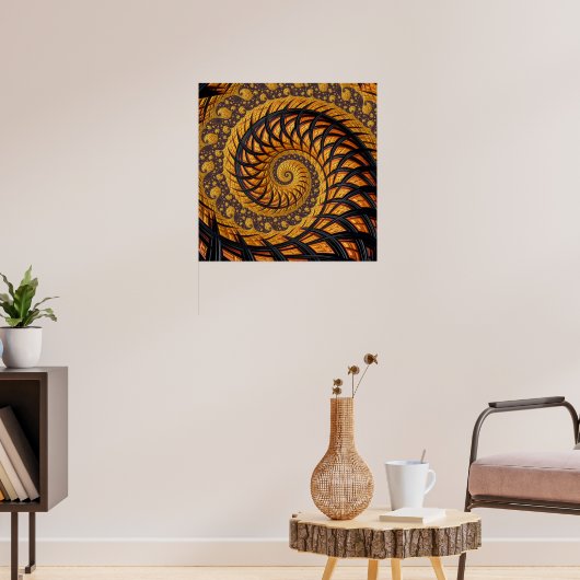Poster Abstraite spirale noire et or Fractale (Salon 3)