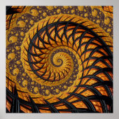 Poster Abstraite spirale noire et or Fractale (Devant)