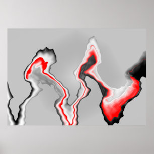 Poster Abstraite vague rouge noir et blanc, motif de zigz