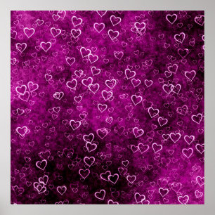 Poster Abstraits beaux coeurs sur bac pourpre en détresse