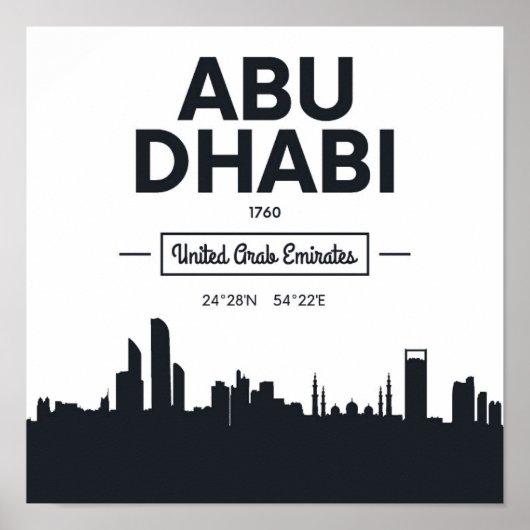 Poster Abu Dhabi | Coordonnées de la ville noire et blanc (Devant)