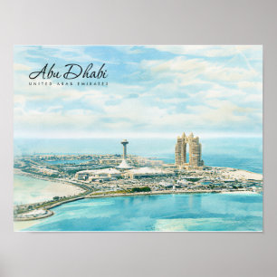 Poster Abu Dhabi Skyline Aquarelle Souvenir de Voyage
