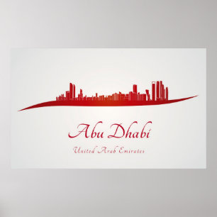 Poster Abu Dhabi skyline in red and gray background