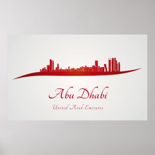 Poster Abu Dhabi skyline in red and gray background (Devant)
