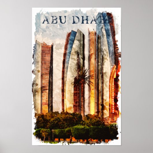 Poster Abu Dhabi UAE Aquarelle Skyline (Devant)