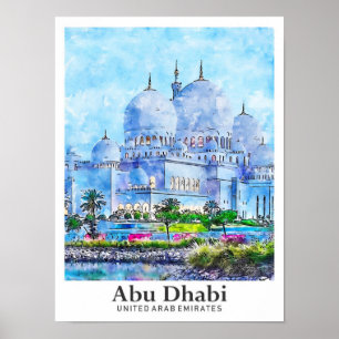 Poster Abu Dhabi UAE Voyage Aquarelle main tirée