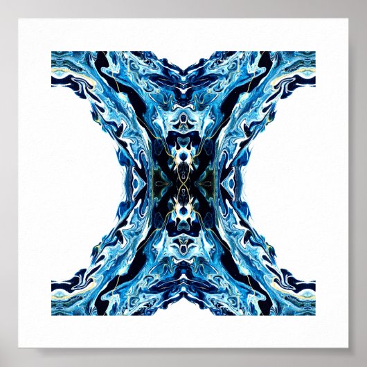 Poster Abyss Blue Abstract Acrylic Paint Pour Fluid Art (Devant)