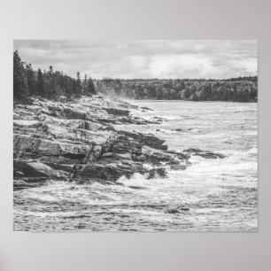 Poster Acadia Maine Rocky Coastline Noir et blanc