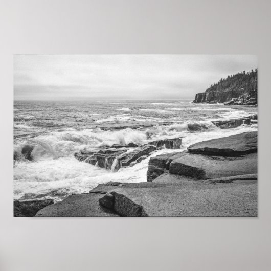 Poster Acadia Rocky Coastline dans le Maine Noir et Blanc (Devant)