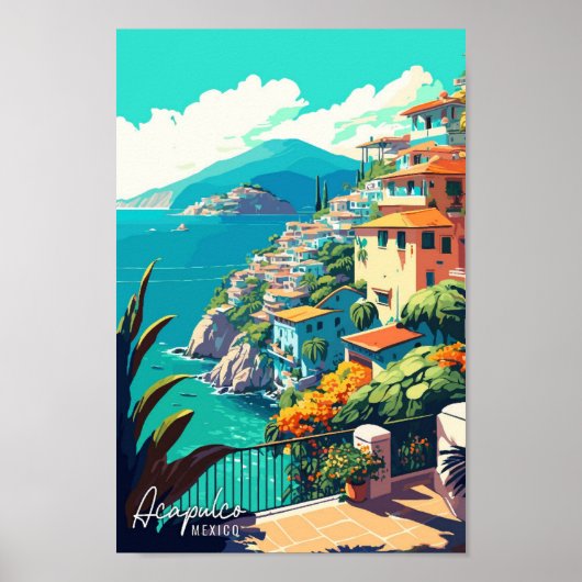 Poster Acapulco Mexique Art illustration de voyage vintag (Devant)