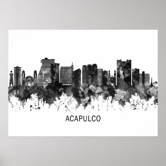 Poster Acapulco Mexique Skyline BW (Devant)