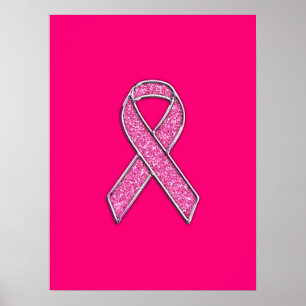 Poster Accent Chrome Glitter Style Pink Ribbon Awareness