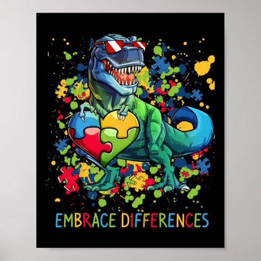Poster Accepter les différences Autisme Dinosaure T-rex P (Devant)