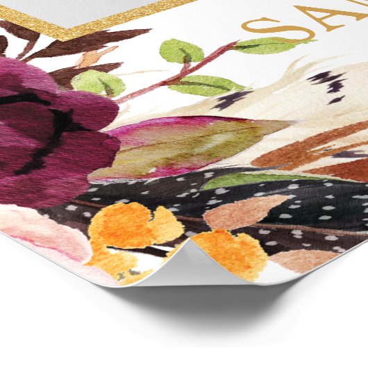 Poster Accessoire de photo de mariage floral bordeaux Mar (Coin)