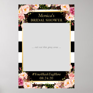 Poster Accessoire de photo de mariage floral noir blanc o