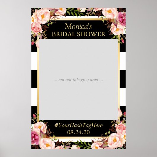Poster Accessoire de photo de mariage floral noir blanc o (Devant)