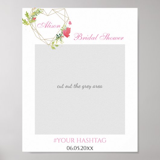 Poster Accessoire de photo de mariage floral rose Cœur d' (Devant)