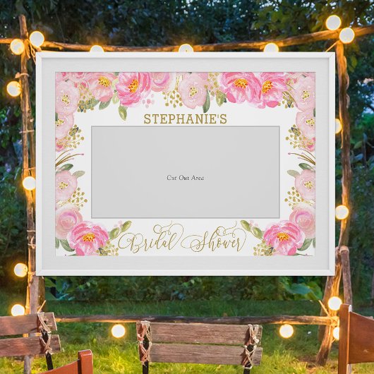 Poster Accessoire de photo de mariage floral rose et or