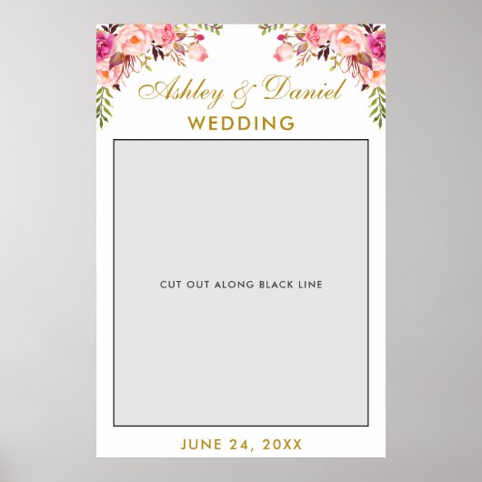 Poster Accessoire de photobooth de mariage | Or floral ro (Devant)