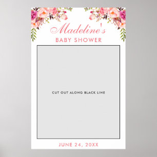 Poster Accessoire de photomaton Baby Shower Floral rose
