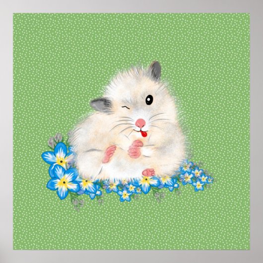 Poster Accessoires hamster syrien blanc mignon, polka ver (Devant)