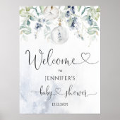 Poster Accueil baby shower bleu eucalyptus d'hiver (Devant)